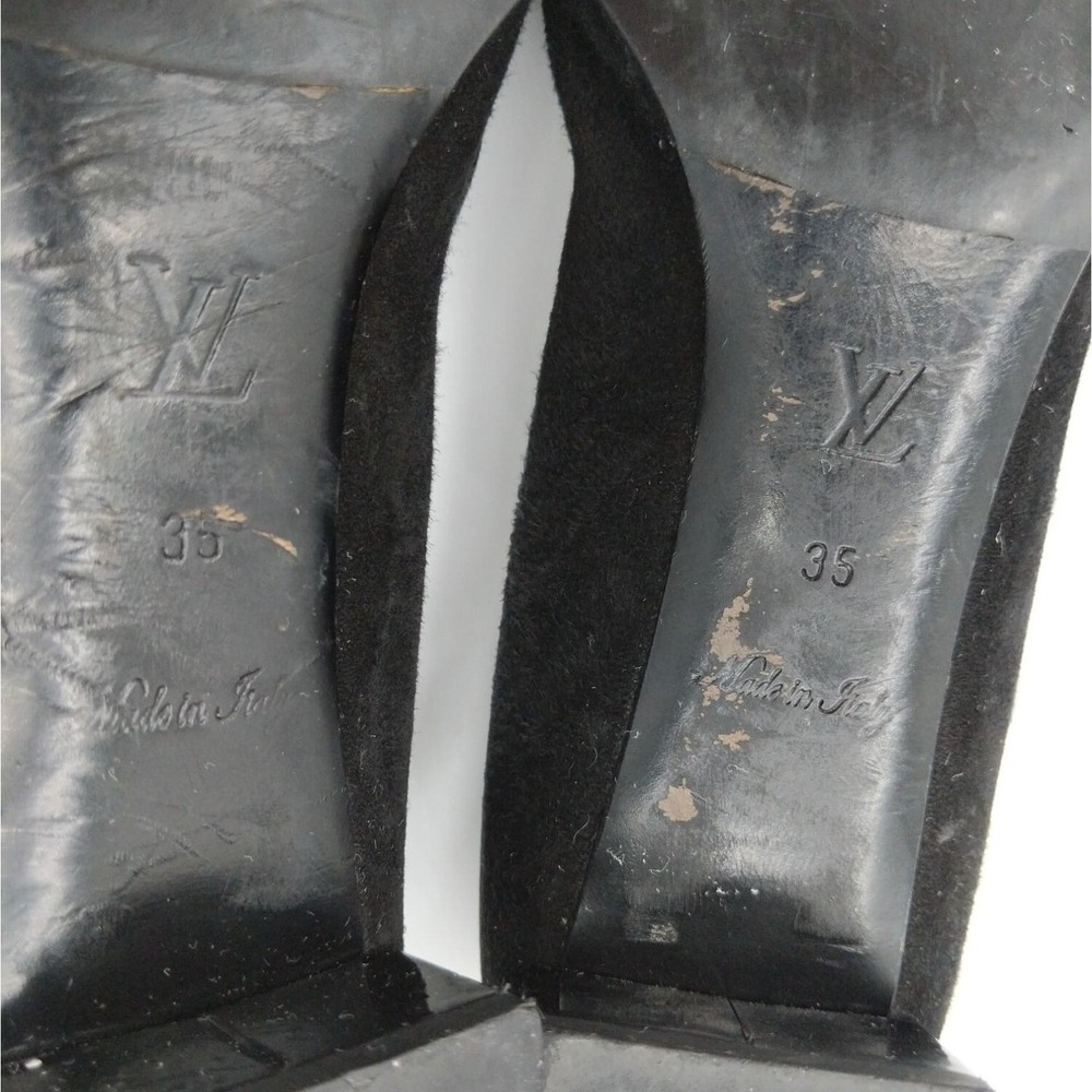Louis Vuitton Womens Quiet Luxury Suede Block Heel Pump 35 US 5 Black Bow Loafer - Picture 5 of 15